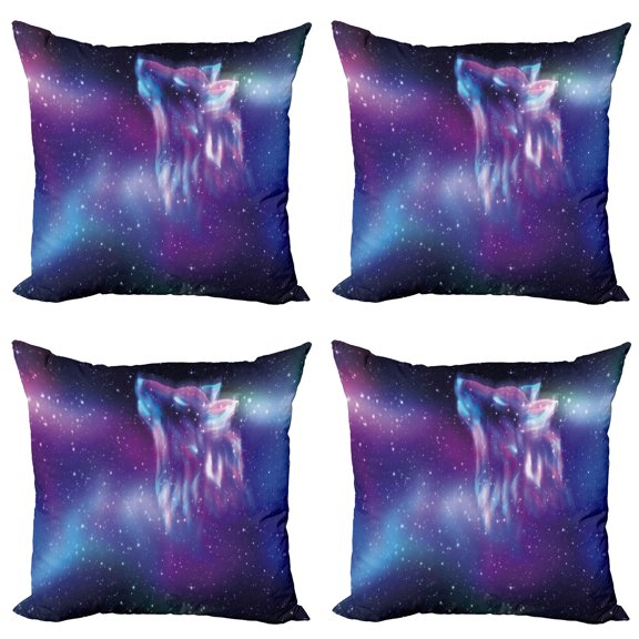 Ambesonne Nature Throw Pillow Cover 4 Pack, Northern Aurora Borealis, 24", Blue Purple