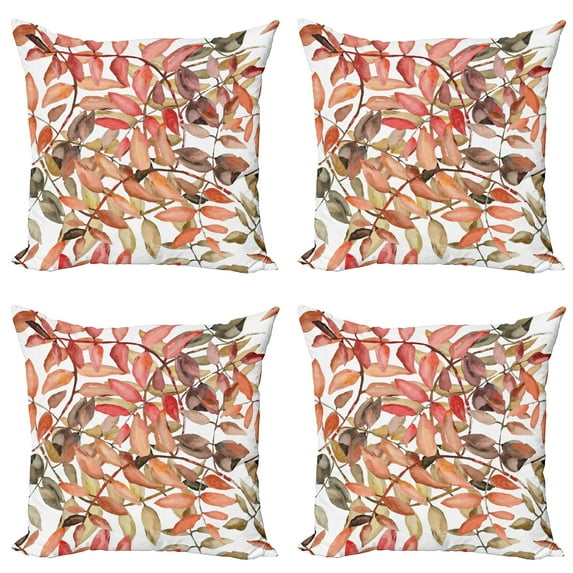Ambesonne Nature Throw Pillow Cover 4 Pack, Northwoods Falling Leaf, 16", Coral Taupe