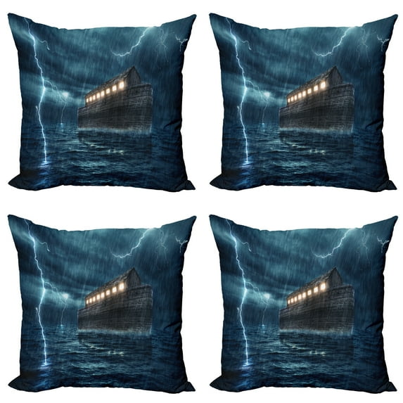 Ambesonne Nature Throw Pillow Cover 4 Pack, Old Wood Boat Dramatic, 20", Blue Brown