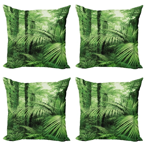 Ambesonne Nature Throw Pillow Cover 4 Pack, Palm Trees Exotic Plants, 16", Green