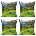 thumbnail image 1 of Ambesonne Nature Throw Pillow Cover 4 Pack, Panoramic Public Wiev, 20", Lime Green Violet Blue, 1 of 5