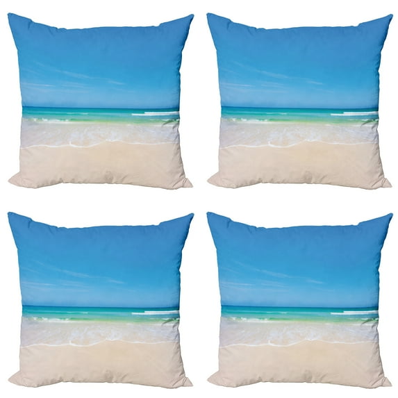Ambesonne Nature Throw Pillow Cover 4 Pack, Paradise Sunny Sky Scene, 18", Cream Blue