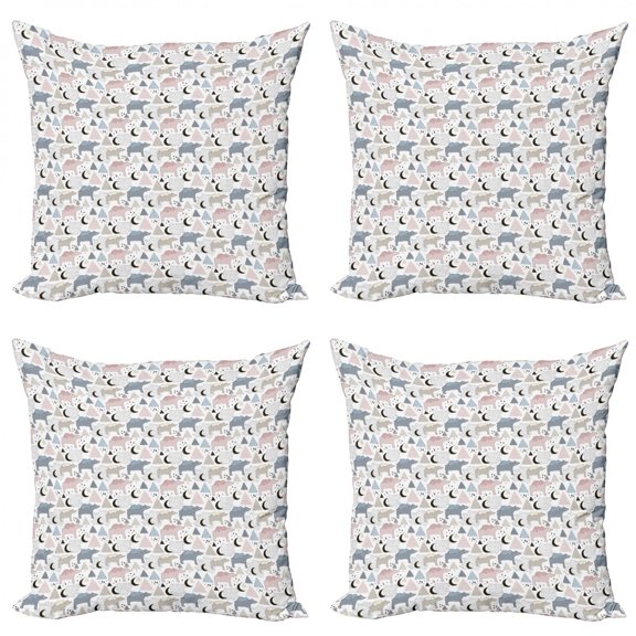 Ambesonne Nature Throw Pillow Cover 4 Pack, Pastel Polar Bear Pattern, 20", Multicolor
