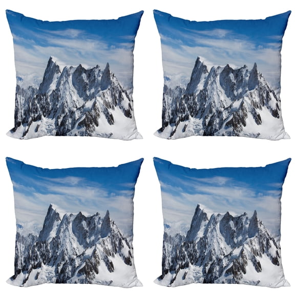 Ambesonne Nature Throw Pillow Cover 4 Pack, Picturesque Mont Blanc, 16", White Blue
