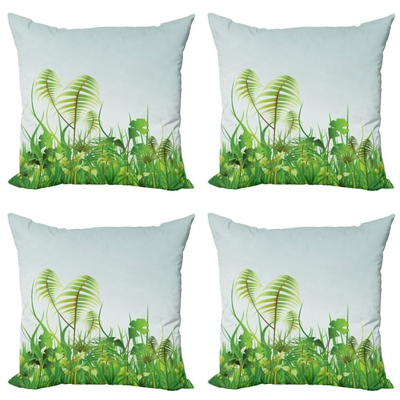 Ambesonne Nature Throw Pillow Cover 4 Pack, Plant Summer Garden, 24", Green Blue