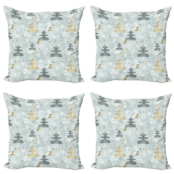 Ambesonne Nature Throw Pillow Cover 4 Pack, Retro Soft Pine Tree, 24", Blue Grey and Dark Mustard