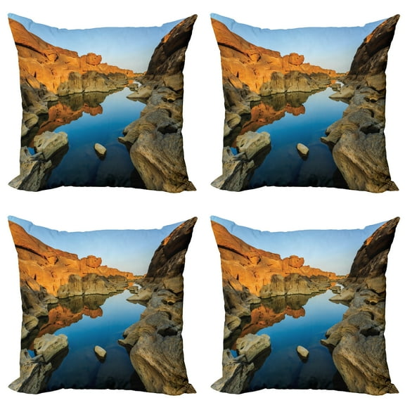 Ambesonne Nature Throw Pillow Cover 4 Pack, River Between Cliffs, 16", Blue Orange