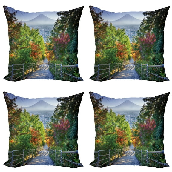 Ambesonne Nature Throw Pillow Cover 4 Pack, Sakura Garden, 16", Green Grey