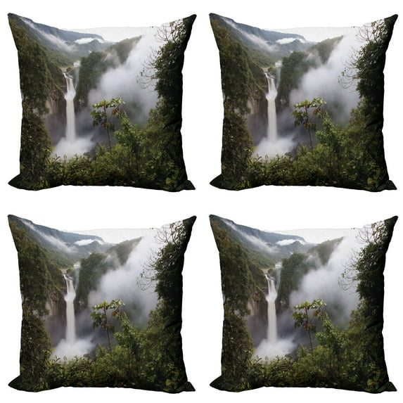 Ambesonne Nature Throw Pillow Cover 4 Pack, San Rafael Waterfalls, 18", Green Grey
