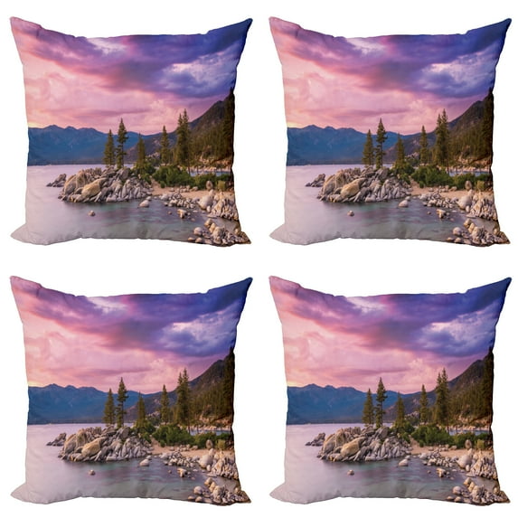 Ambesonne Nature Throw Pillow Cover 4 Pack, Secret Paradise Forest, 20", Grey Pink