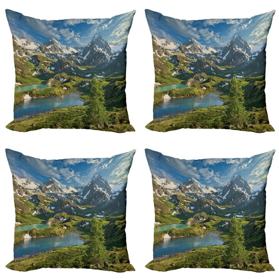 Ambesonne Nature Throw Pillow Cover 4 Pack, Snowy Mountain Lake, 20", Multicolor