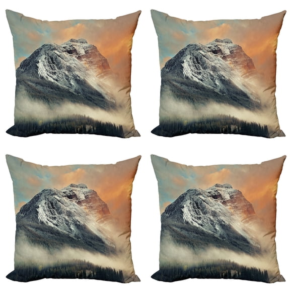 Ambesonne Nature Throw Pillow Cover 4 Pack, Snowy Peak Mountain, 16", Grey Orange