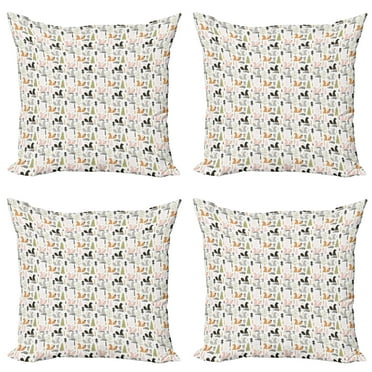 Ambesonne Nature Throw Pillow Cover 4 Pack, Squirrel Trees Woodland, 20", Multicolor