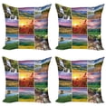 thumbnail image 1 of Ambesonne Nature Throw Pillow Cover 4 Pack, Summer Home Landscape, 20", Red Yellow Green, 1 of 7