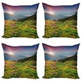 thumbnail image 1 of Ambesonne Nature Throw Pillow Cover 4 Pack, Summer Scene Flowers, 18", Pink Green Blue, 1 of 5