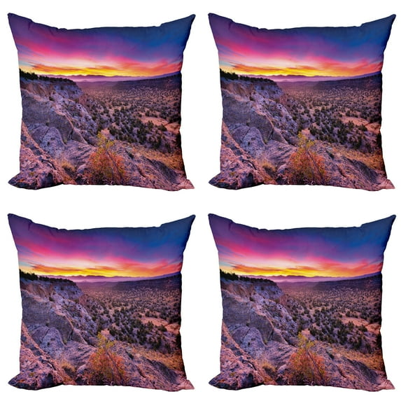 Ambesonne Nature Throw Pillow Cover 4 Pack, Sunrise Sky Horizon Dusk, 16", Purple Blue