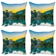 thumbnail image 1 of Ambesonne Nature Throw Pillow Cover 4 Pack, Sunrise at Lake, 18", Blue Green, 1 of 7