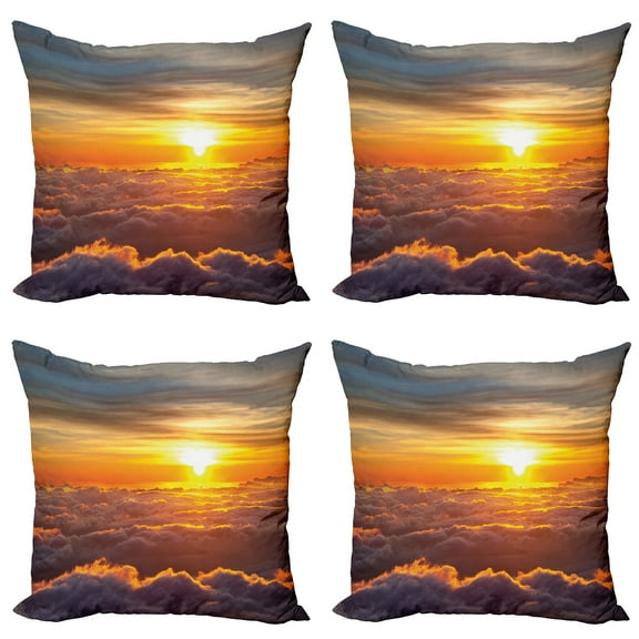 Ambesonne Nature Throw Pillow Cover 4 Pack, Sunset Scene on Clouds, 24", Orange
