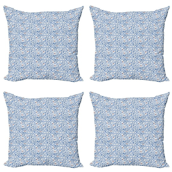 Ambesonne Nature Throw Pillow Cover 4 Pack, Tree Branches Ladybugs, 18", Violet Blue Eggshell