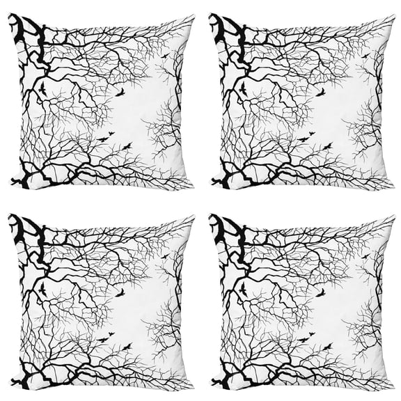 Ambesonne Nature Throw Pillow Cover 4 Pack, Twiggy Tree Branches, 20", Black and White