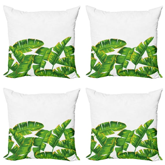 Ambesonne Nature Throw Pillow Cover 4 Pack, Vibrant Tropical Foliage, 20", Hunter Green Yellow