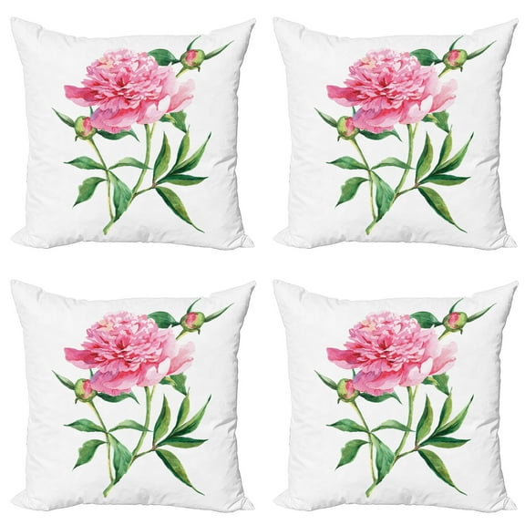 Ambesonne Nature Throw Pillow Cover 4 Pack, Vintage Peony, 20", Pink White Green