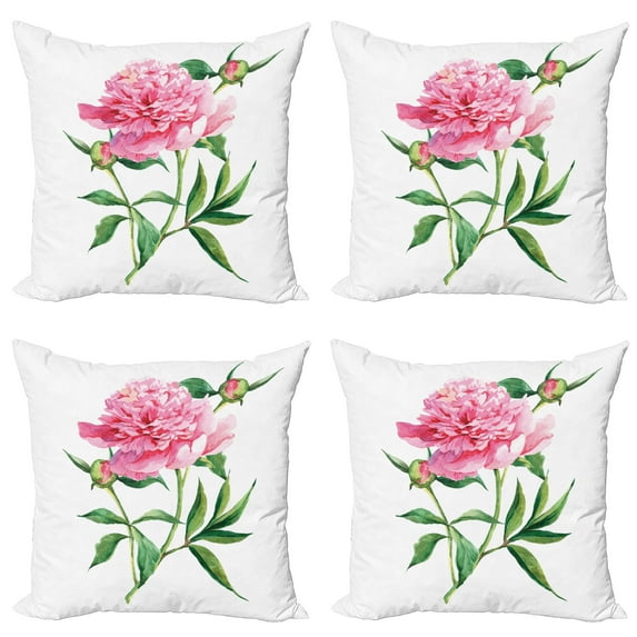 Ambesonne Nature Throw Pillow Cover 4 Pack, Vintage Peony, 24", Pink White Green