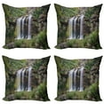 thumbnail image 1 of Ambesonne Nature Throw Pillow Cover 4 Pack, Waterfall Forest Sicily, 18", Brown Green White, 1 of 6