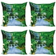 thumbnail image 1 of Ambesonne Nature Throw Pillow Cover 4 Pack, Waterfall Rocks Forest, 24", Fern Green Pale Blue, 1 of 6