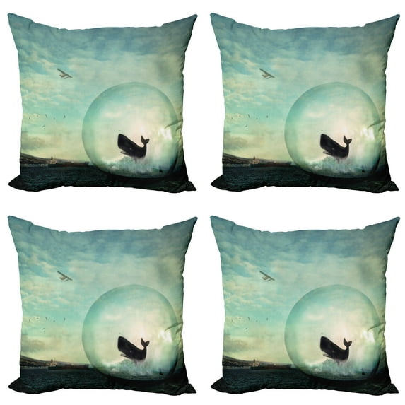 Ambesonne Nature Throw Pillow Cover 4 Pack, Whales and Pollution, 24", Multicolor