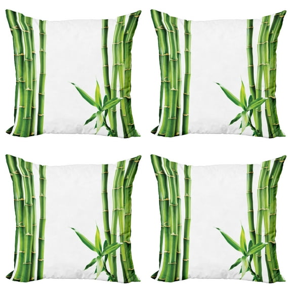 Ambesonne Nature Throw Pillow Cover 4 Pack, Wild Branches Tropical Scene, 16", Fern Green and White