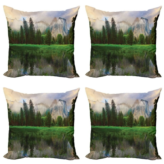 Ambesonne Nature Throw Pillow Cover 4 Pack, Yosemite Tree, 16", Beige Green