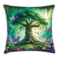 thumbnail image 1 of Ambesonne Nature Throw Pillow Cushion Cover, Dreamy Life Tree Butterflies, 18" X 18", Fern Green Pale Purple, 1 of 2