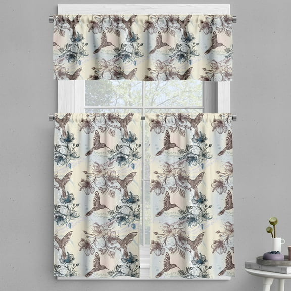 Ambesonne Nature Valance & Curtain, Birds Hibiscus Flowers, 55"x45", Teal Brown