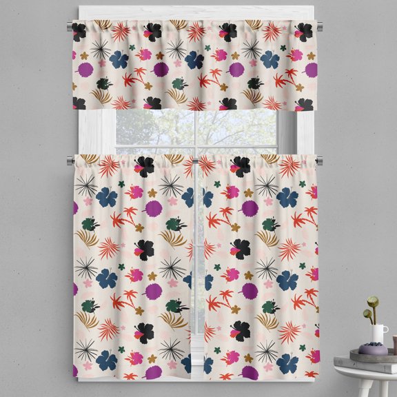 Ambesonne Nature Valance & Curtain, Exotic Flora and Palm Art, 55"x24", Champagne Magenta Purple