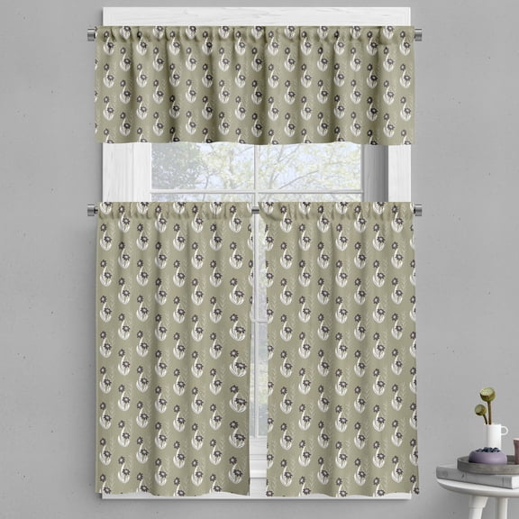 Ambesonne Nature Valance & Curtain, Flowers Dotted, 55"x24", Khaki Dark Brown Cream