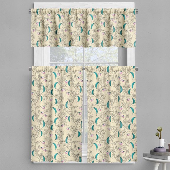 Ambesonne Nature Valance & Curtain, Pea Pods and Leaves Plot, 55"x24", Seafoam Soft Pink and Cream