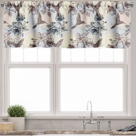 Ambesonne Nature Valance Pack of 2, Birds Hibiscus Flowers, 42"X12", Teal Brown