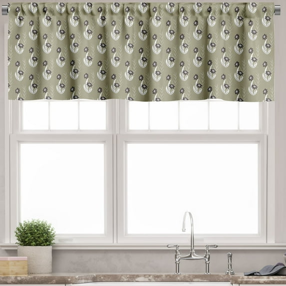 Ambesonne Nature Valance Pack of 2, Flowers Dotted, 54"X12", Khaki Dark Brown Cream