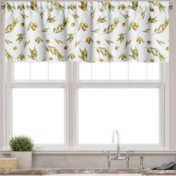Ambesonne Nature Valance Pack of 2, Mediterranean Branches, 54"X18", Green Yellow Olive