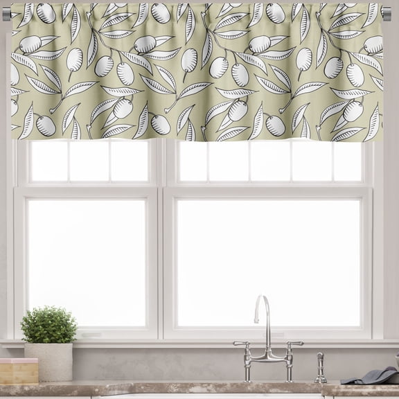 Ambesonne Nature Valance Pack of 2, Olive Tree Branches Design, 54"X12", Pale Khaki and White