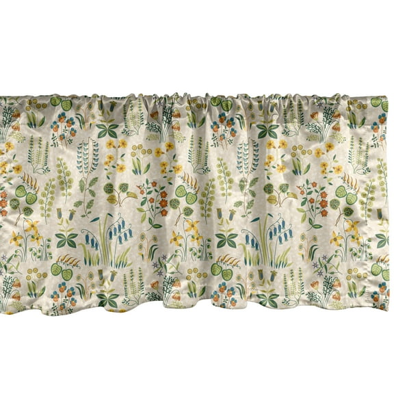 Ambesonne Nature Valance Pack of 2, Pastel Herbal Botany, 42"X12", Champagne Multicolor