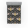 thumbnail image 1 of Ambesonne Nature Vibes Fitted Sheet, Moth Drawing Leafy, California King, Mustard Purpleblue, 1 of 5