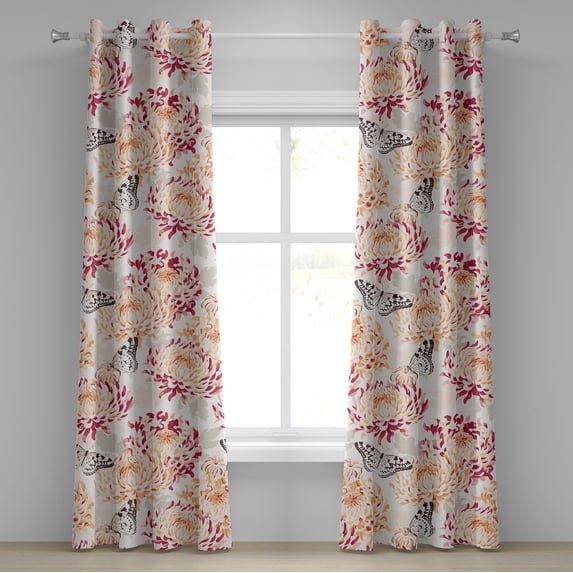Ambesonne Nature Vibes Grommet Curtain, Chrystanthemum Print, 50"x72", Raspberry Pale Peach