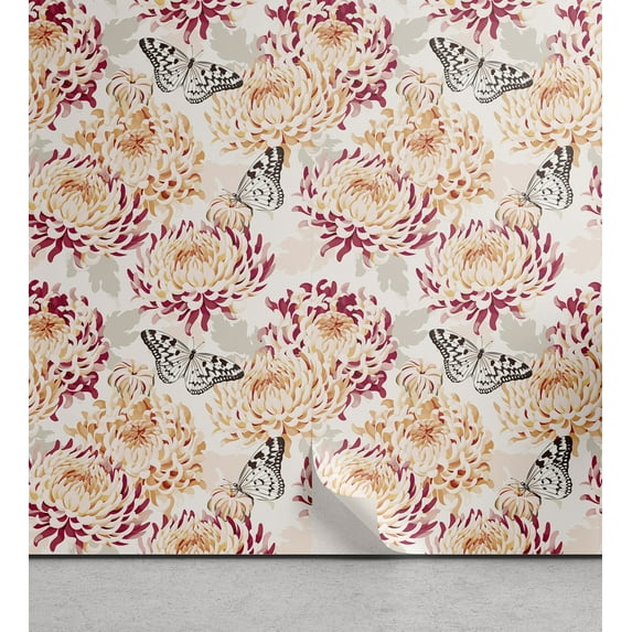 Ambesonne Nature Vibes Peel & Stick Wallpaper for Home, Chrystanthemum Print, 13"x72", Raspberry Pale Peach