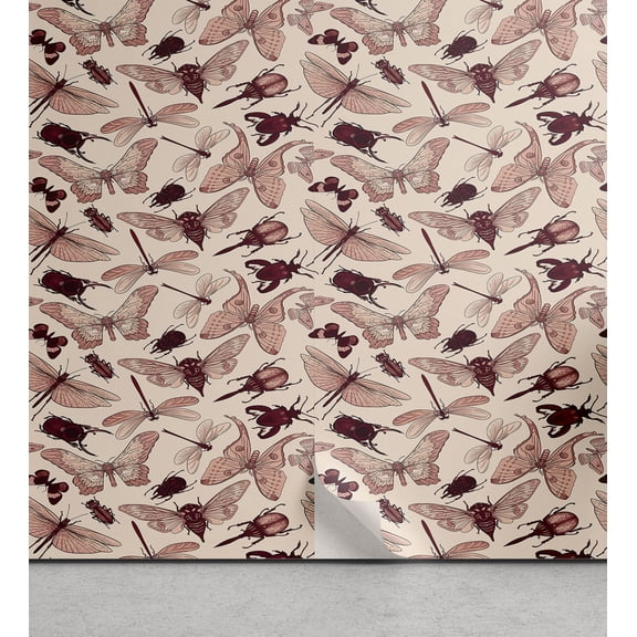 Ambesonne Nature Vibes Peel & Stick Wallpaper for Home, Wild Dragonfly Moth, 13"x36", Pale Salmon Dried Rose