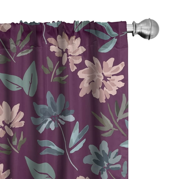Ambesonne Nature Vintage Curtains, Leaves Flowers Print, Pair of 28"x95", Dark Magenta and Laurel Green