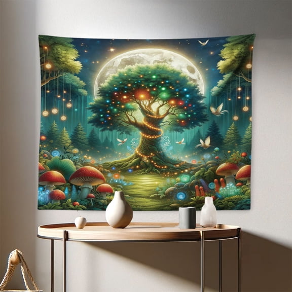 Ambesonne Nature Wall Hanging Tapestry, Woodland Fantasy Tree Wings, 28"x23", Redwood Olive Green