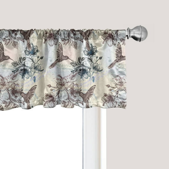 Ambesonne Nature Window Valance, Birds Hibiscus Flowers, 54" X 12", Teal Brown