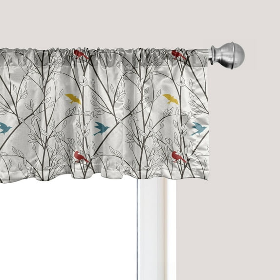 Ambesonne Nature Window Valance, Birds Wildlife Cartoon, 42" x 18", Mustard Maroon
